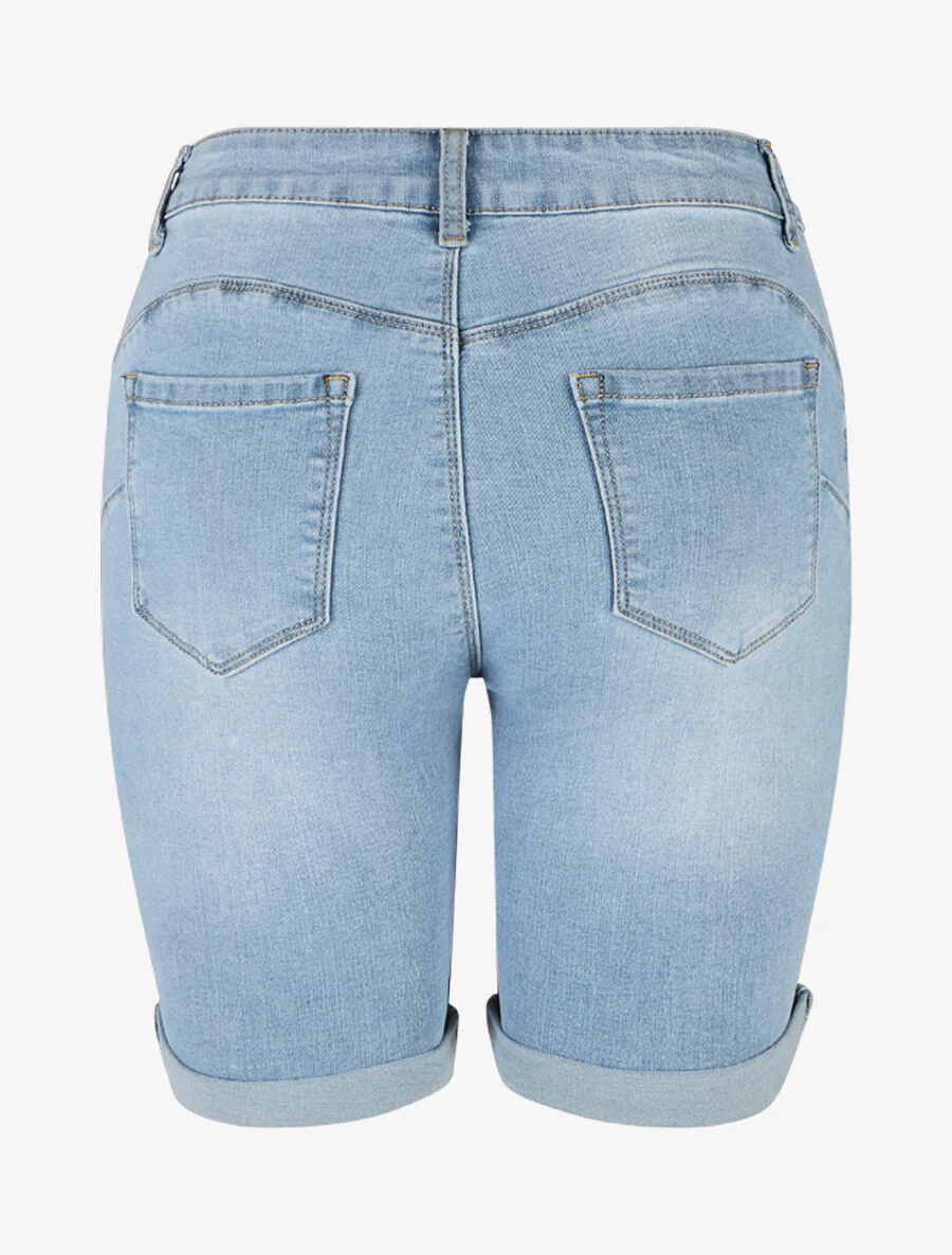 Licht verwassen push-up bermuda met rechte snit - blauw - Image 2