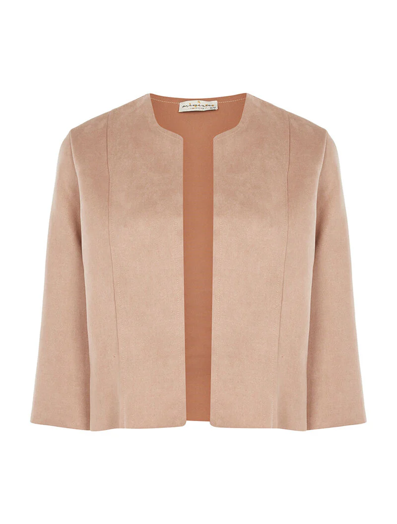 Lichte open suède-look jas - beige