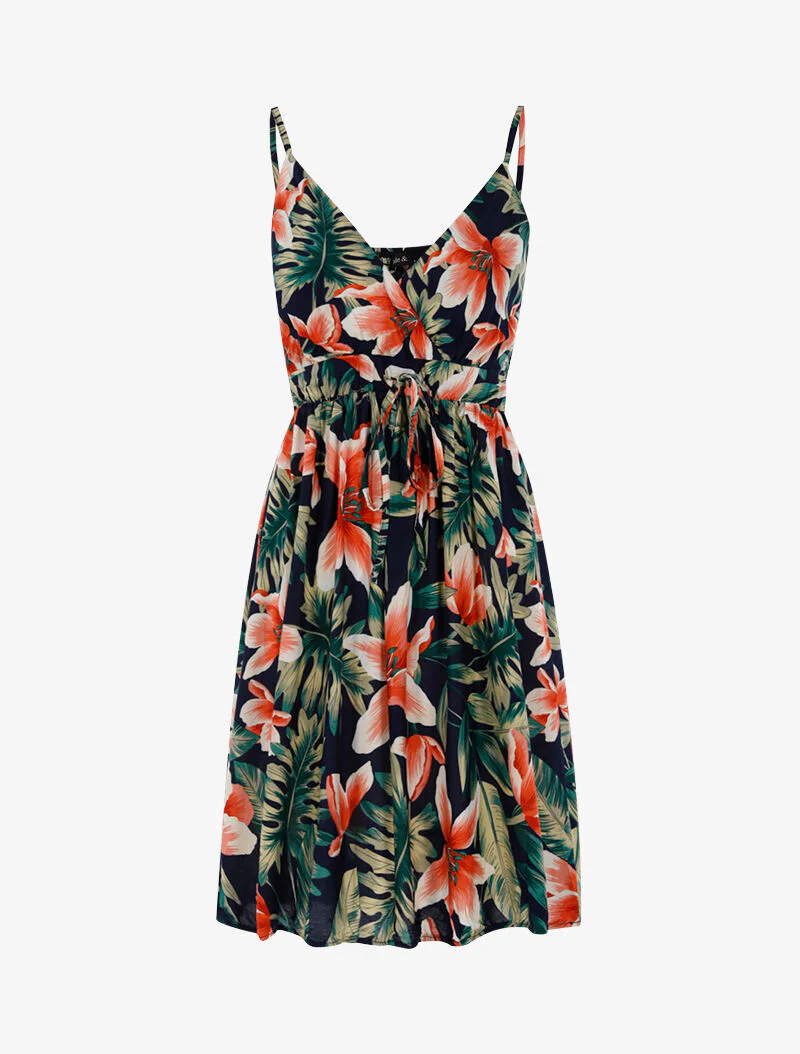 Lichte jurk met bloemenprint - marineblauw
