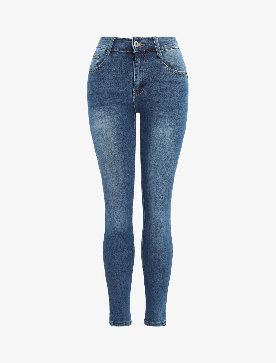 Lichte verwassen push-up jeans met skinny pasvorm - blauw