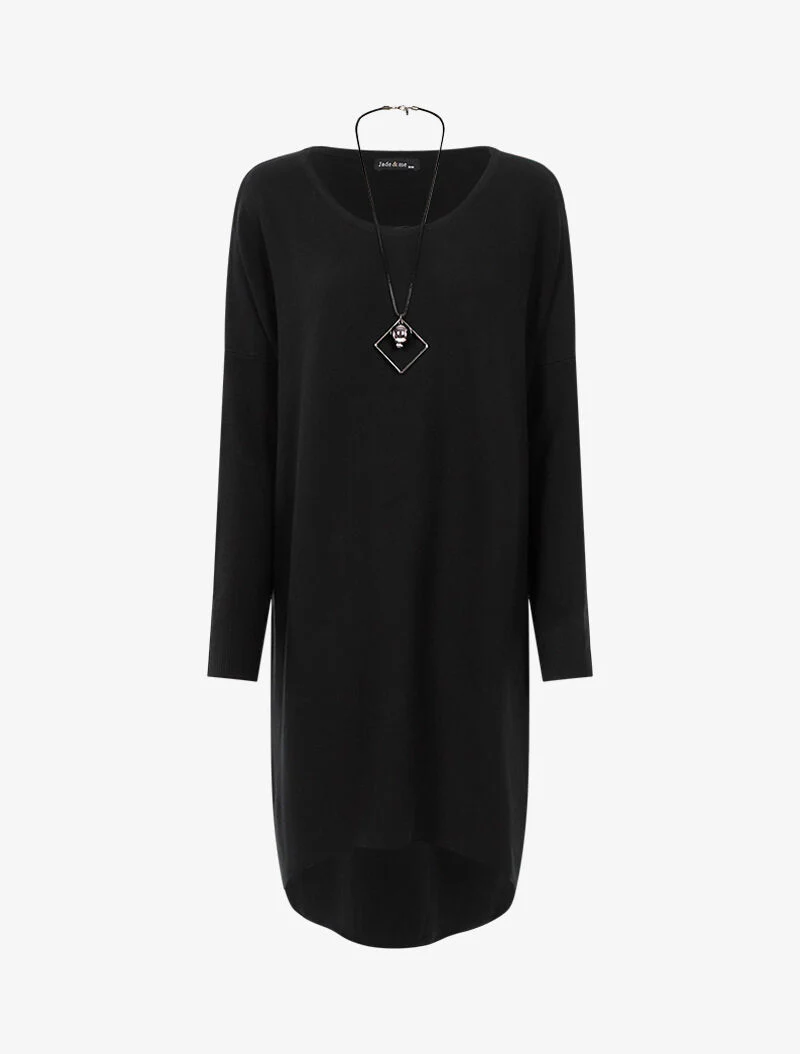 Losse jurk met lange ketting - zwart