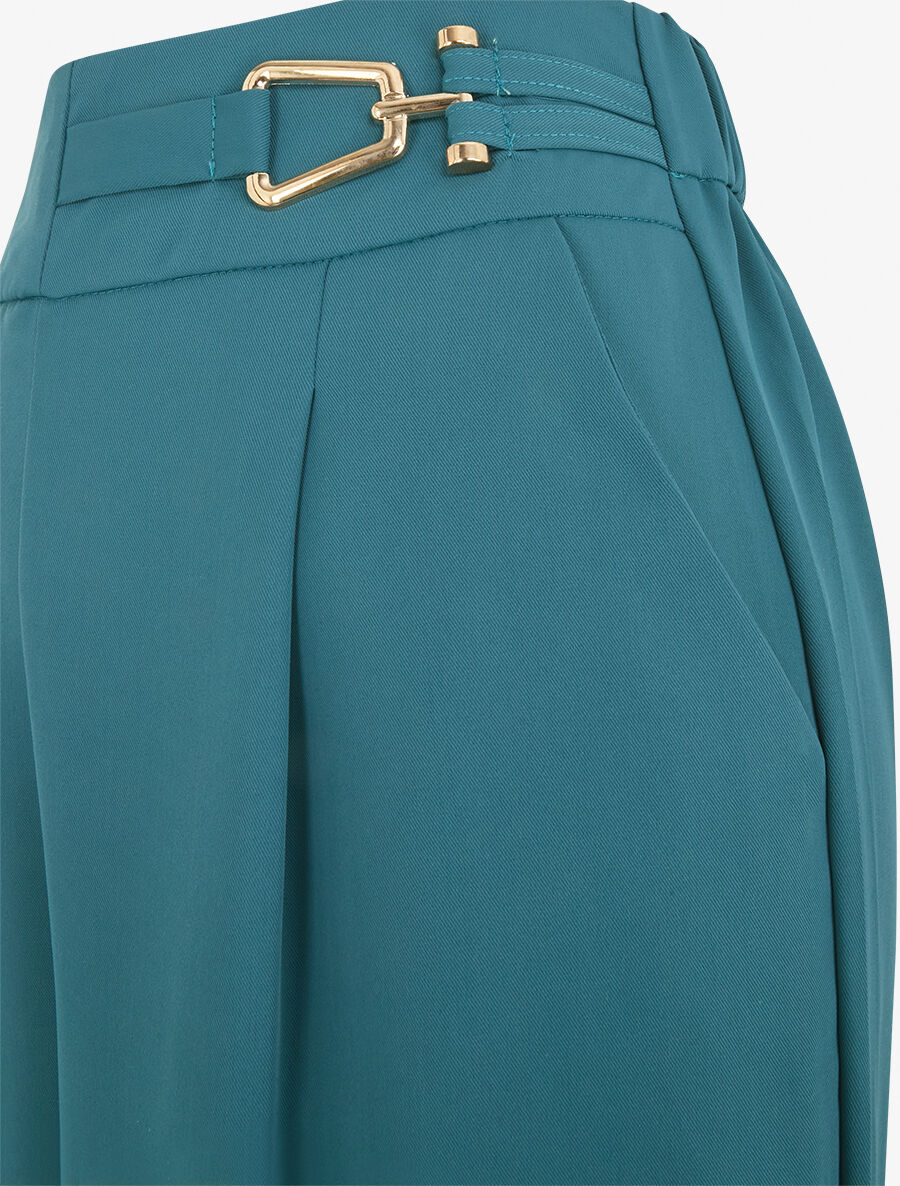 Losvallende broek met goudkleurig detail - Blauwgroen - Image 3