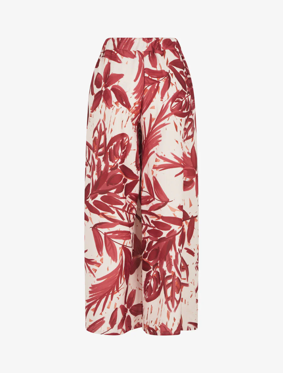 Losvallende broek met hoge taille en bladprint - Bordeauxrood - Image 2
