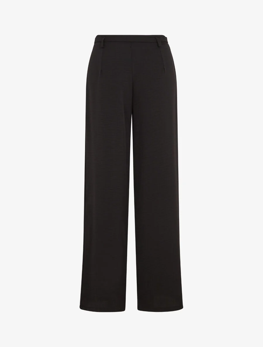 Losvallende effen broek met hoge taille - Zwart - Image 2