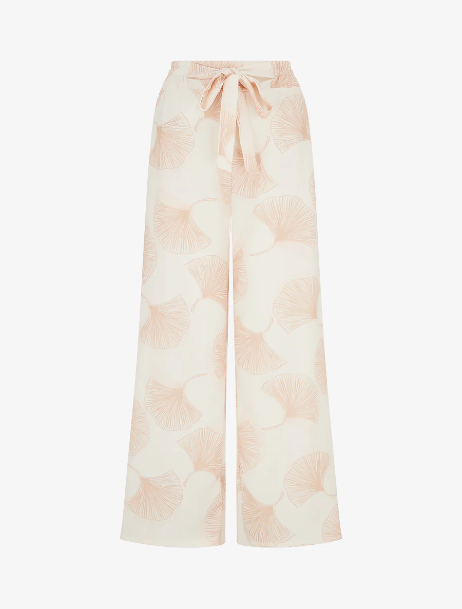 Luchtige broek met ginko-print - Beige