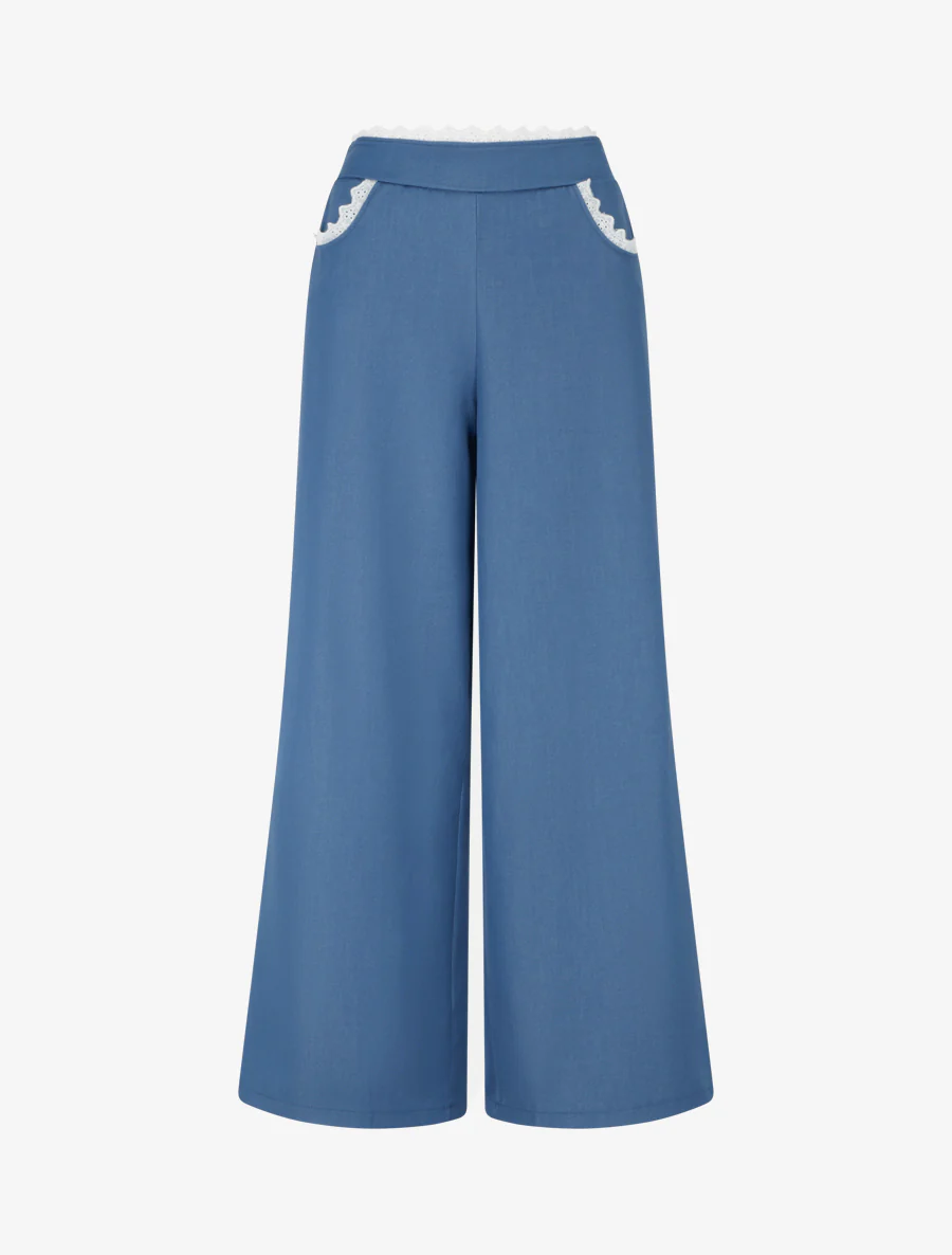 Luchtige broek met kant - Blauwe denim