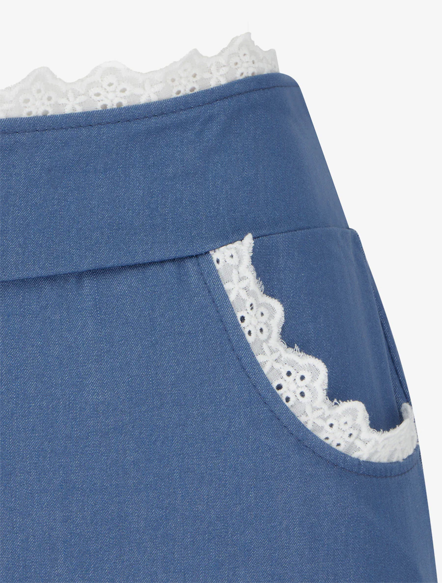 Luchtige broek met kant - Blauwe denim - Image 3