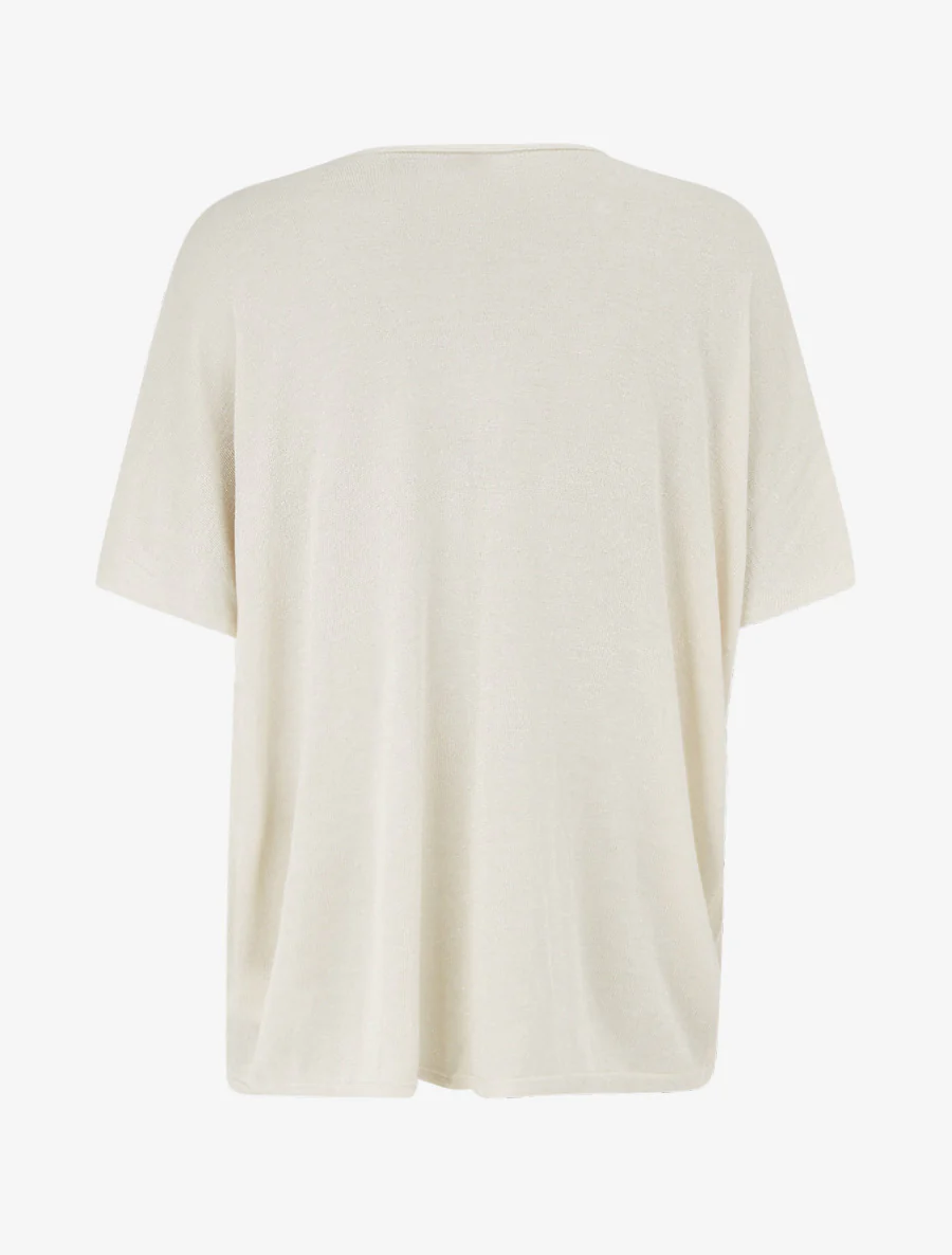 Luchtige top met korte mouwen van fijn, glinsterend breisel - Beige - Image 2