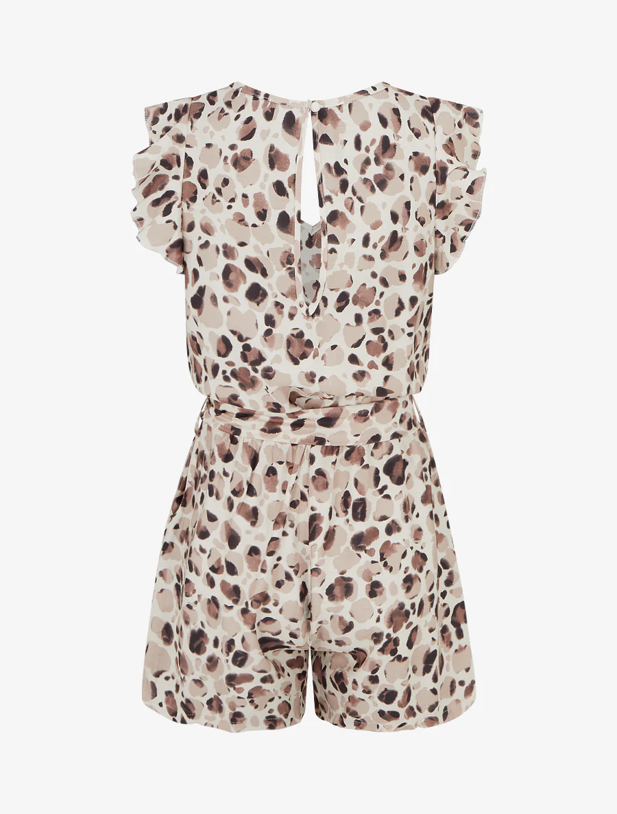 Luipaardprint playsuit met ruches mouwen - Bruin - Image 2