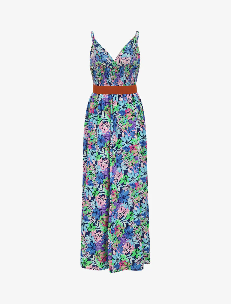 Maxi-jurk met wilde bladerenprint en bandjes - Blauw - Image 3