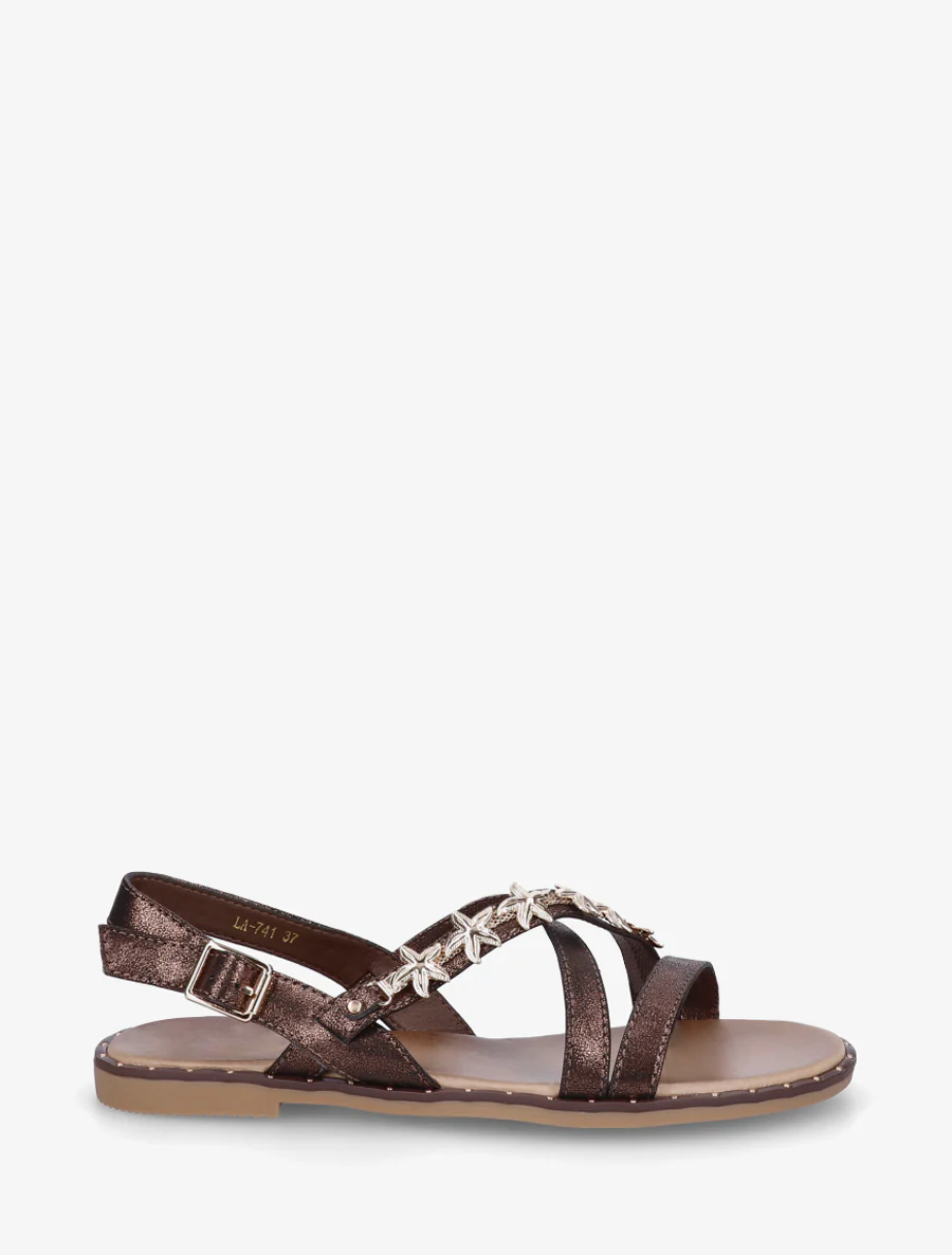 Met juwelen versierde sandalen met zeesterstuds - Bruin