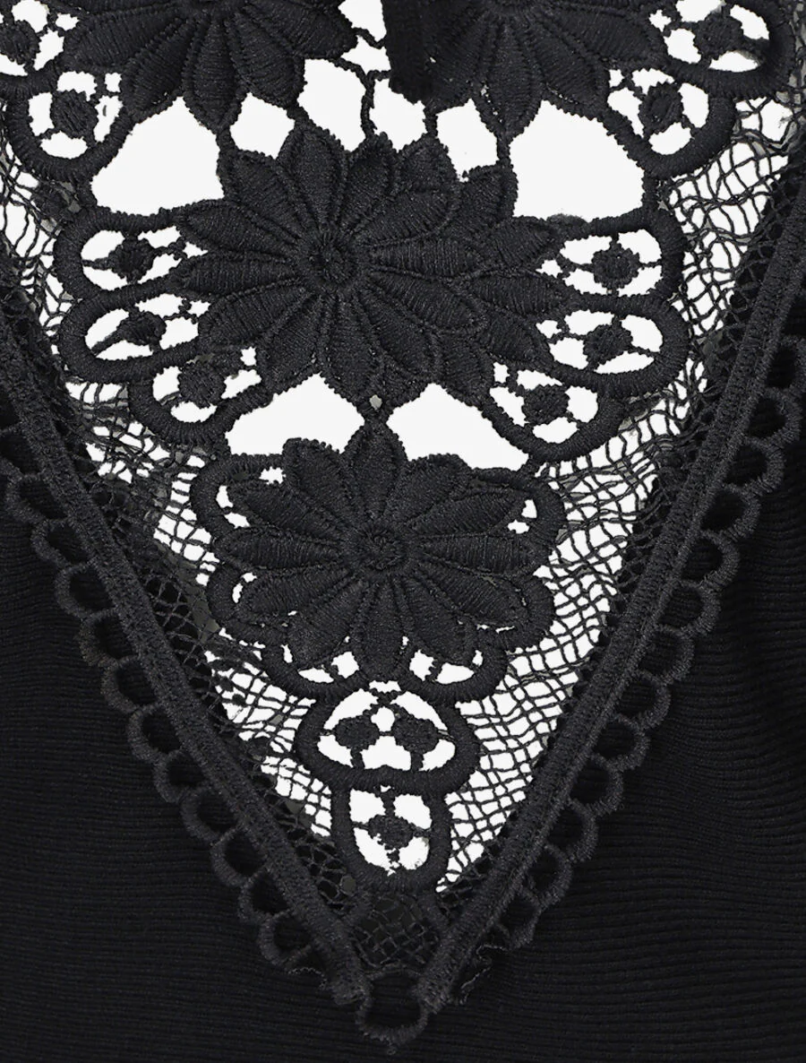 Middellange trui jurk met borduursels op de rug - Zwart - Image 3