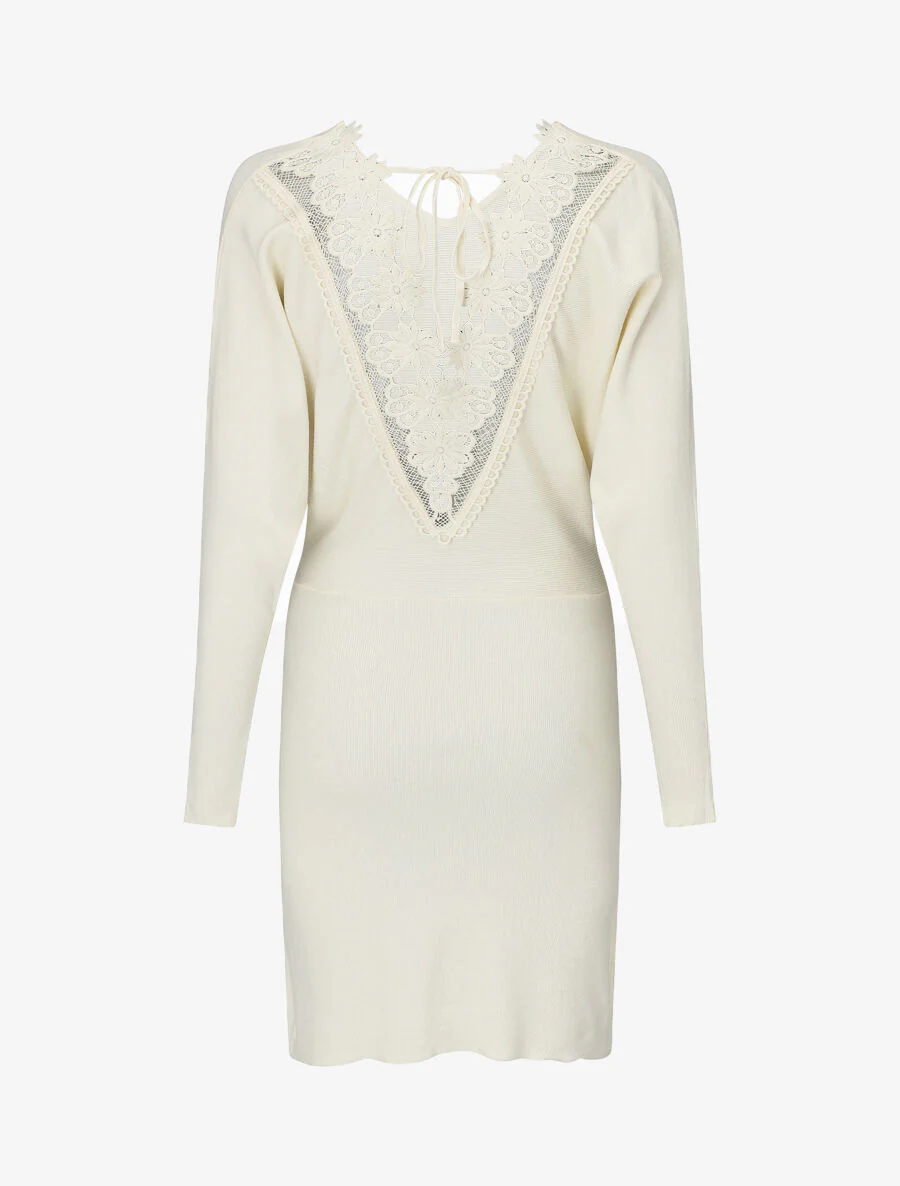 Middellange trui jurk met borduursels op de rug - Beige - Image 2