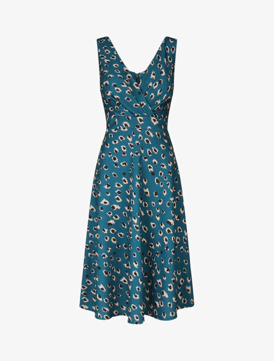 Midi leopard print jurk - Blauwgroen