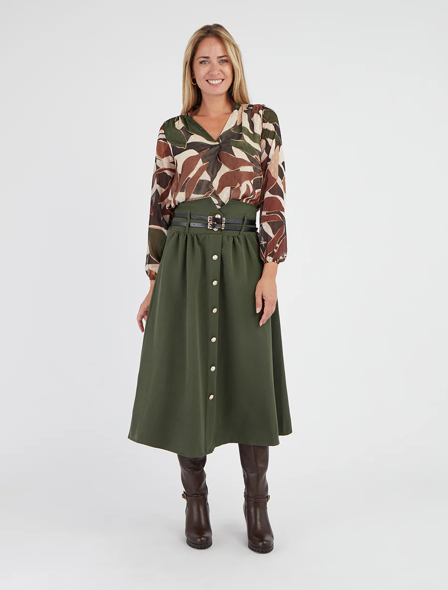 Midirok met dubbele riemen - Kaki - Image 5