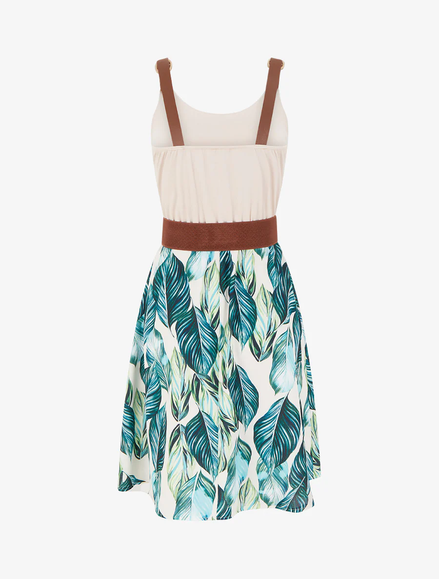 Midlange jurk met bandjes en imitatieprint - Groen - Image 2