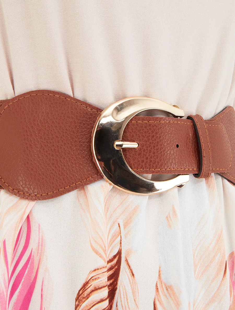 Midlange jurk met bandjes en imitatieprint - Beige - Image 3