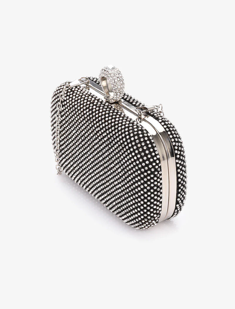 Strass clutch met ring sluiting - Zwart - Image 2