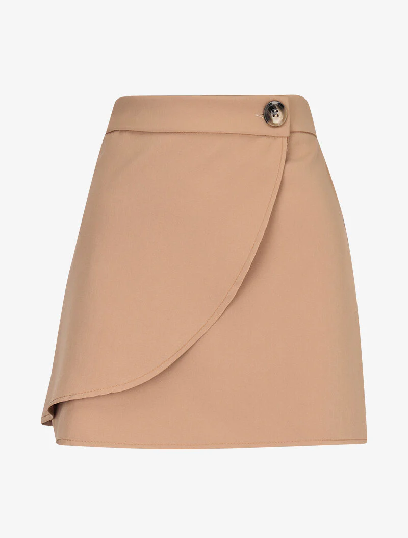 Mini-rok met overslag snit - camel