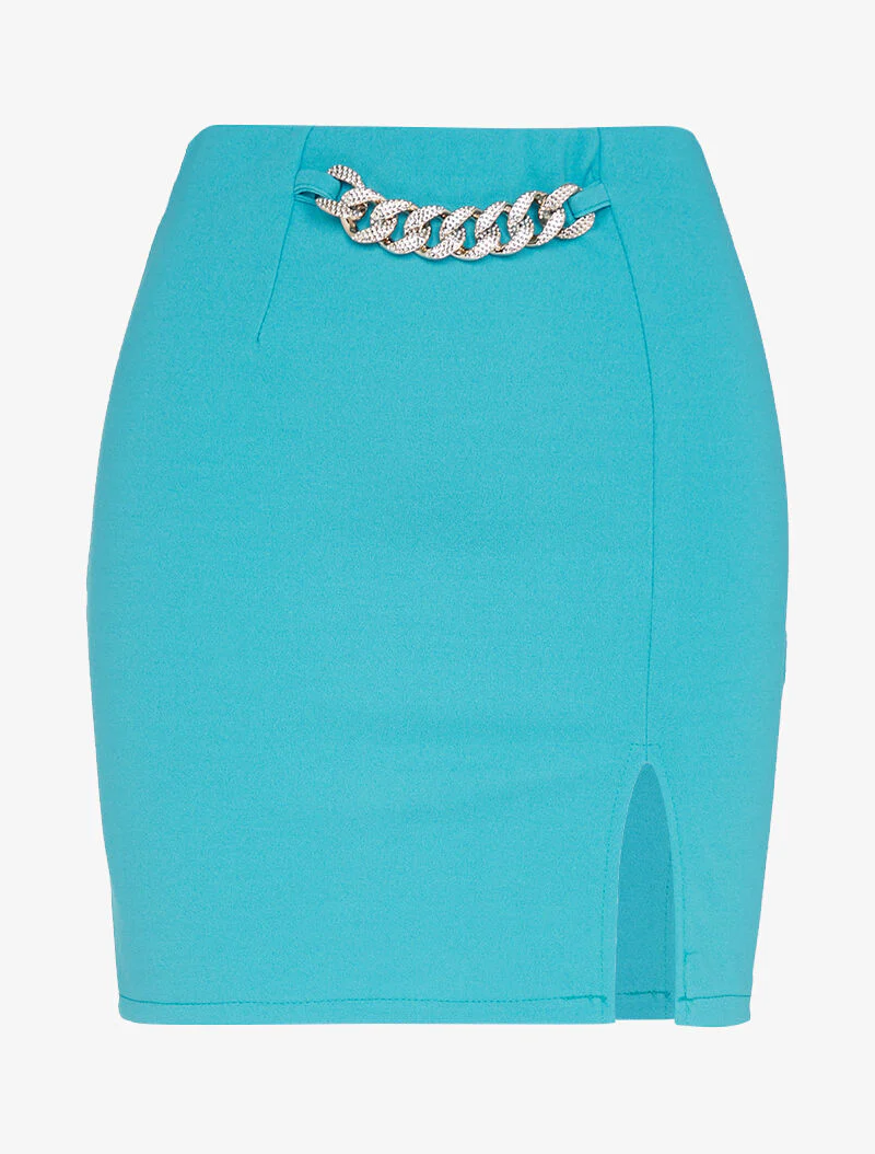 Minirok met split en kettingdetail - turkoois
