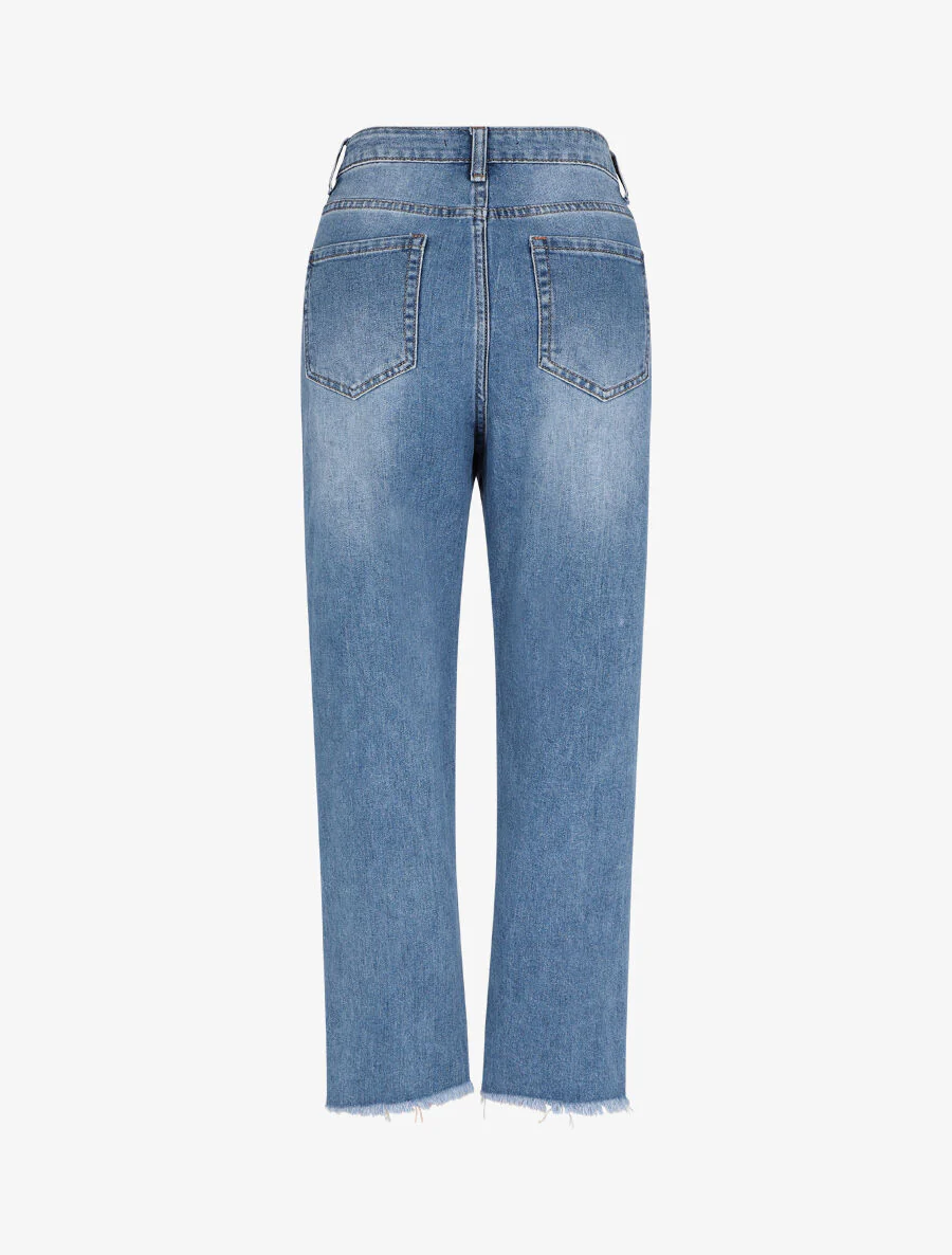 Jean mom met een gerafelde zoom - Blauw denim - Image 2