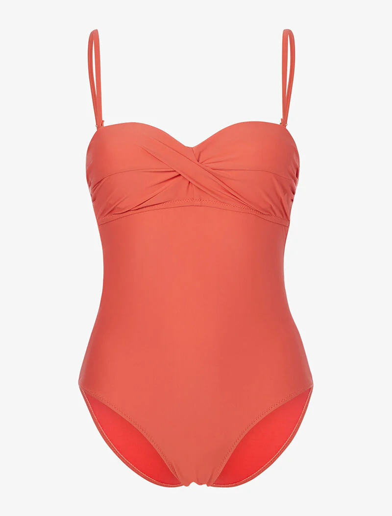 Monokini met gedraaide bandeau - koraal