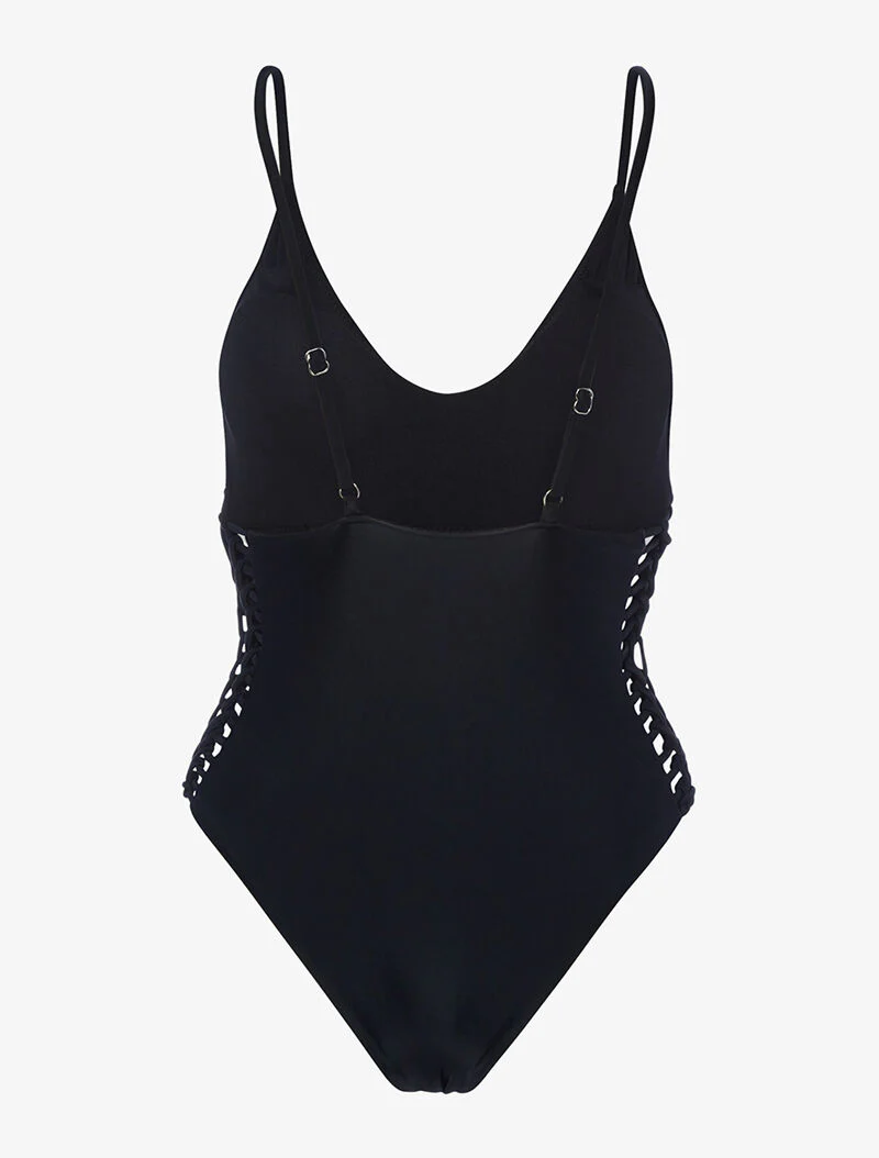 Monokini met opengewerkte zijkanten - zwart - Image 2