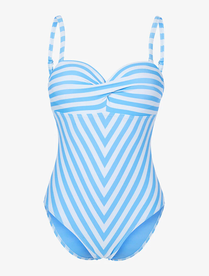 Monokini met strepen - lichtblauw