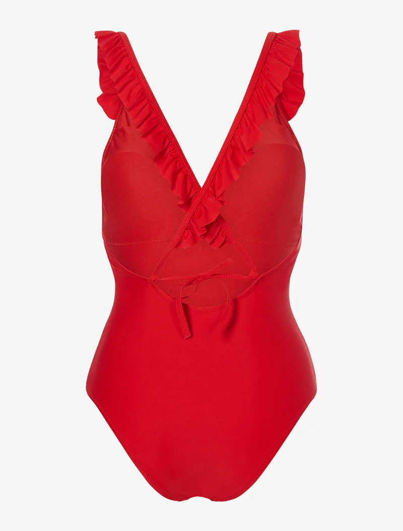 Monokini met ruches bandjes - rood - Image 2