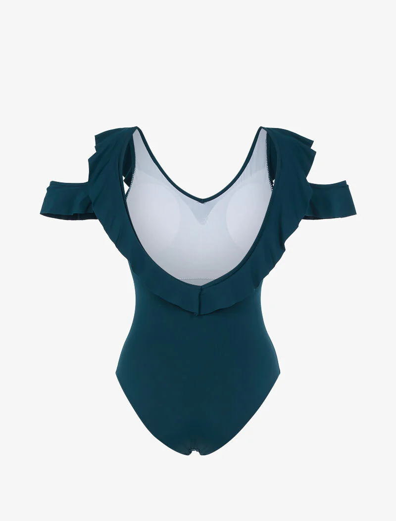 Monokini met ruches - donkergroen - Image 2