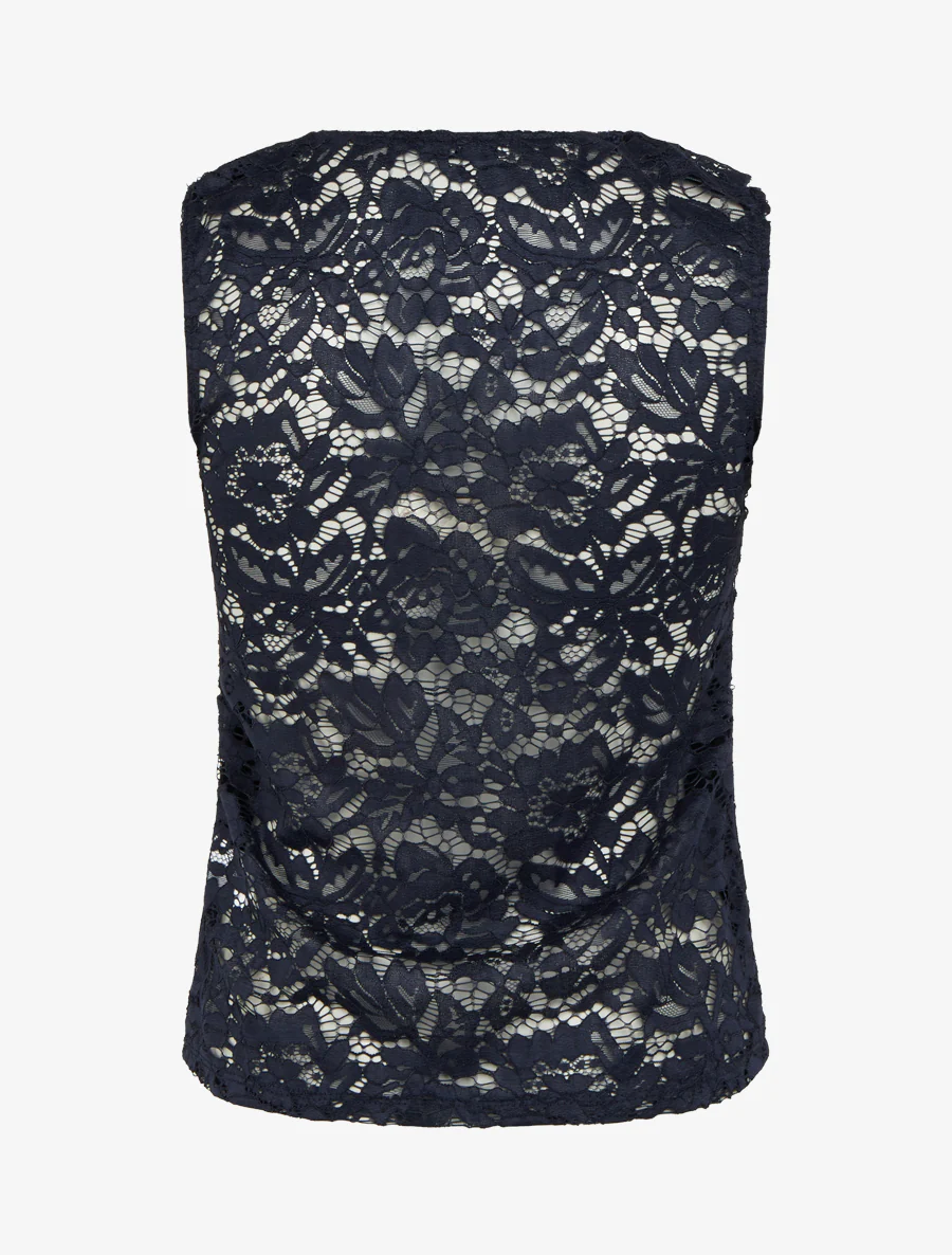 Mouwloos kanten top - Marine - Image 2