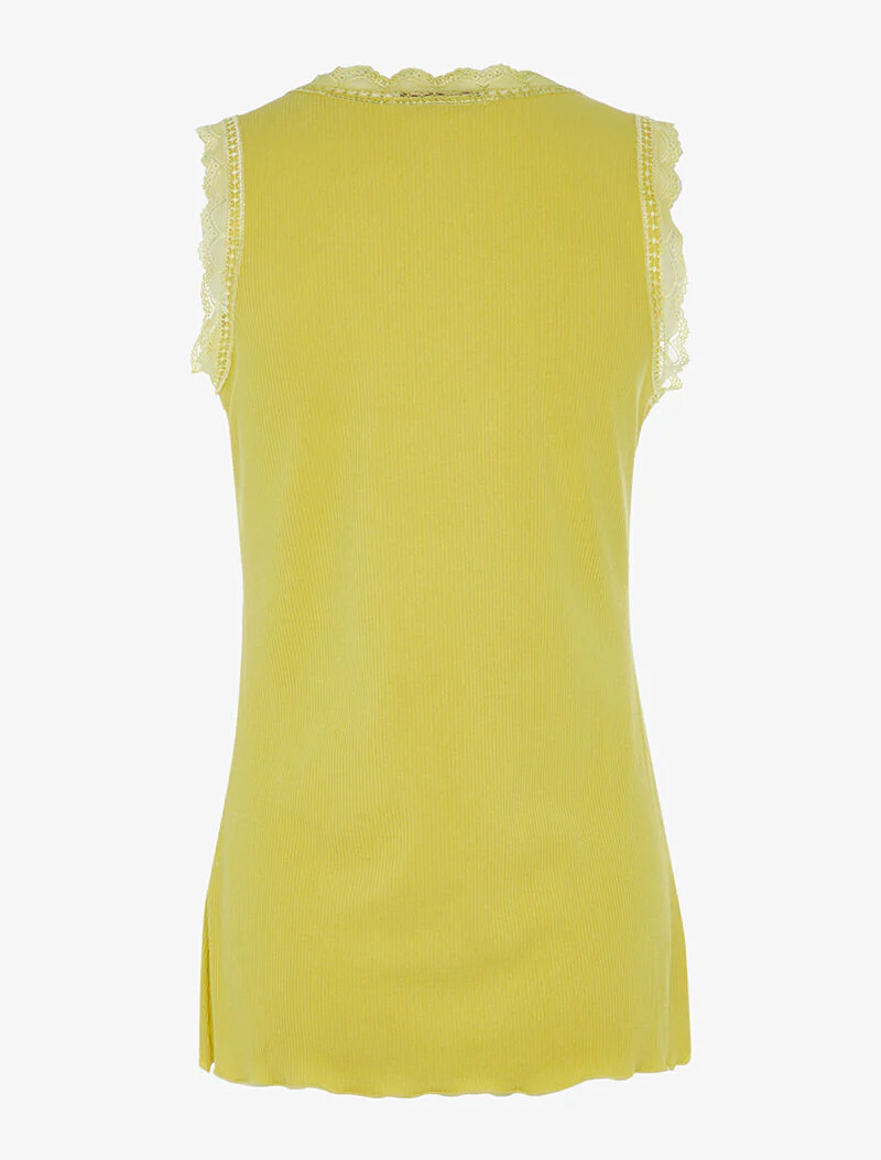 Ronde hals tanktop met kanten rand - geel - Image 2