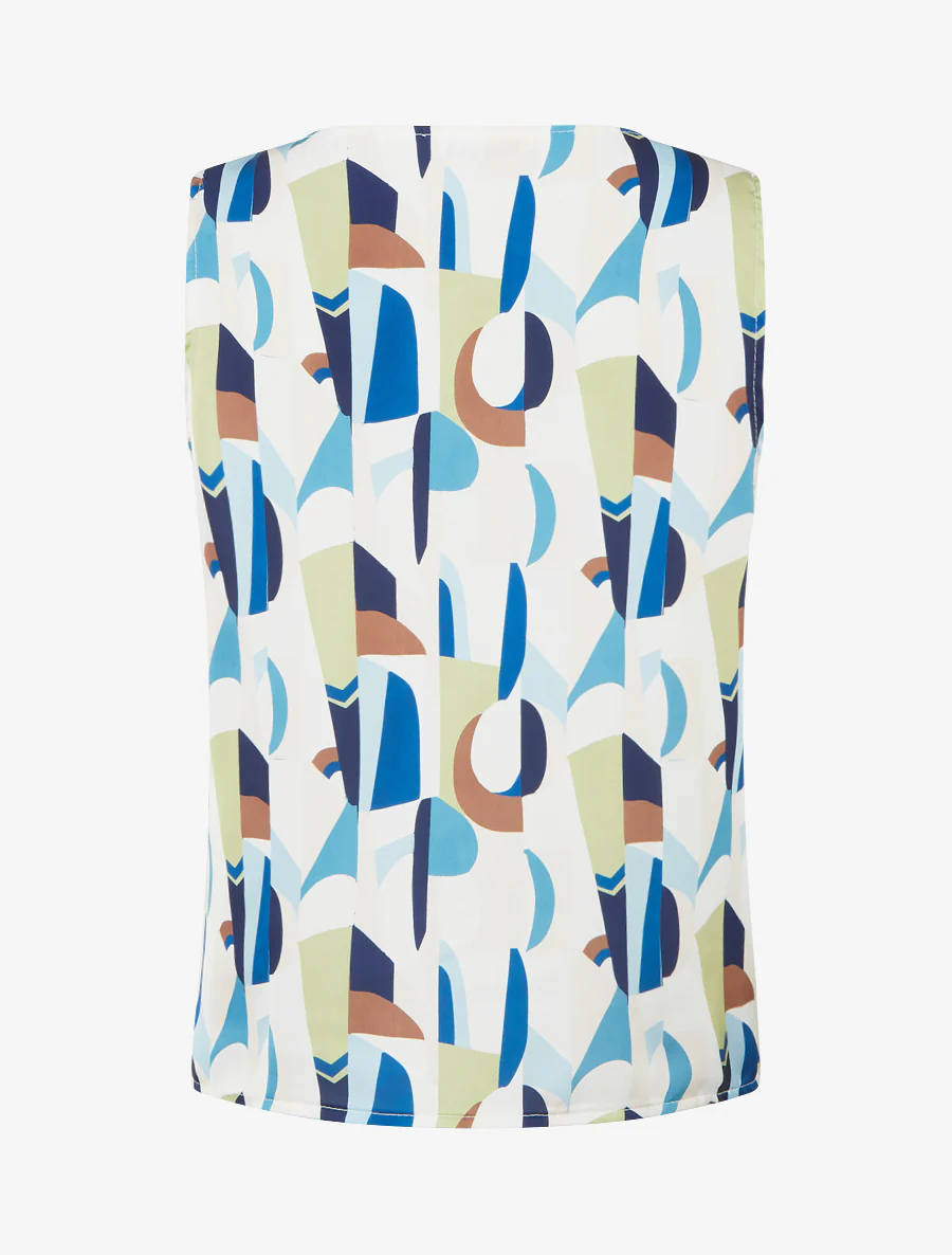 Mouwloos top met grafische print en sierlijke bandjes. - Marine - Image 2