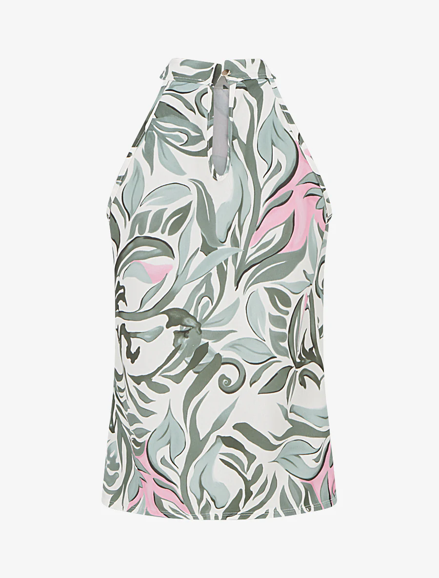 Mouwloos topje met fantasieprint - Kaki - Image 2