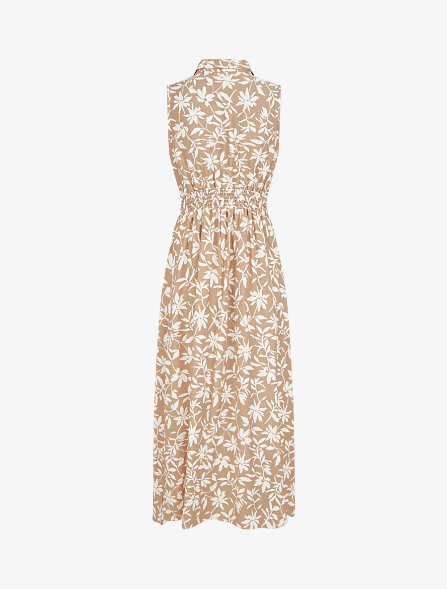 Mouwloze bloemenjurk met strik - Beige - Image 2