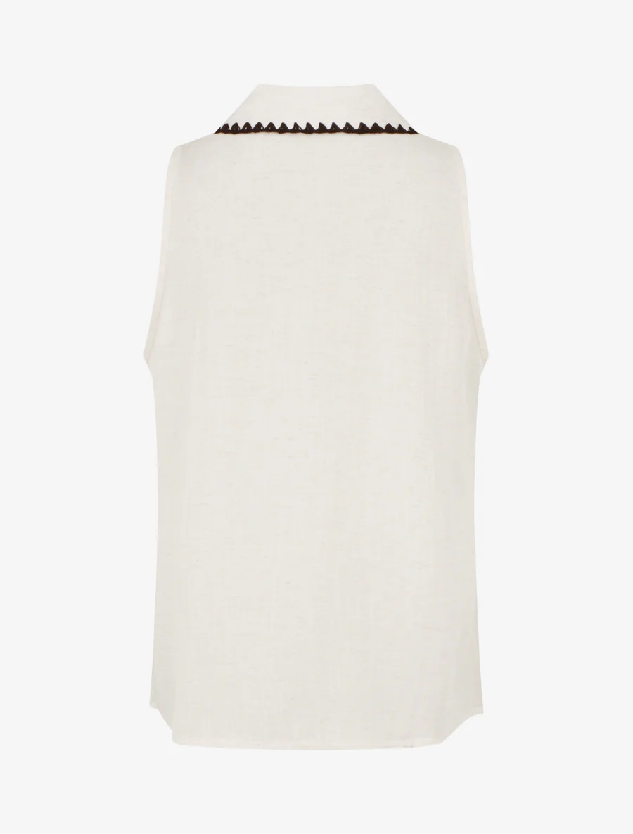 Mouwloze blouse met geborduurde kraag - Ecru - Image 2