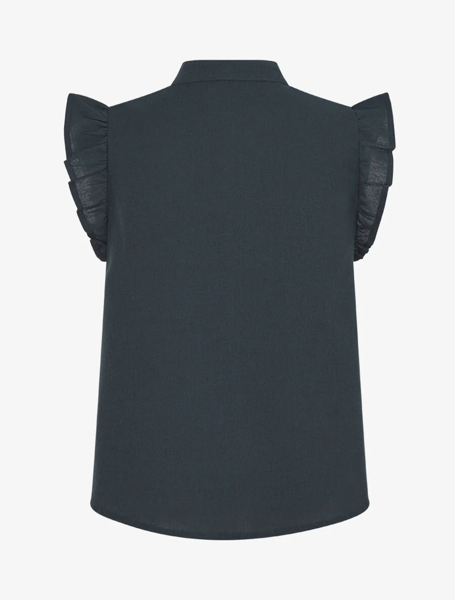 Mouwloze geborduurde blouse met schouders met ruches - Olie blauw - Image 2