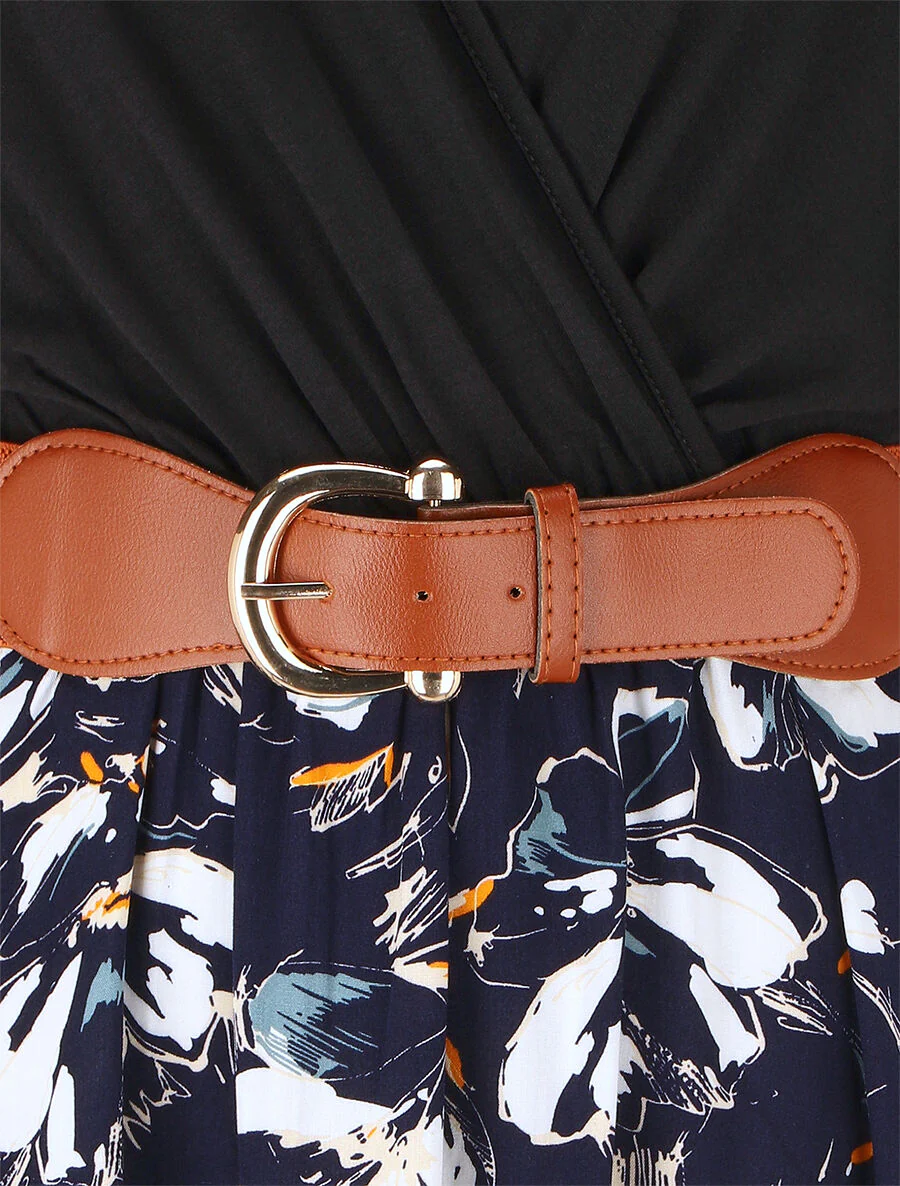 Mouwloze halflange jurk met bloemenprint - Marineblauw - Image 3