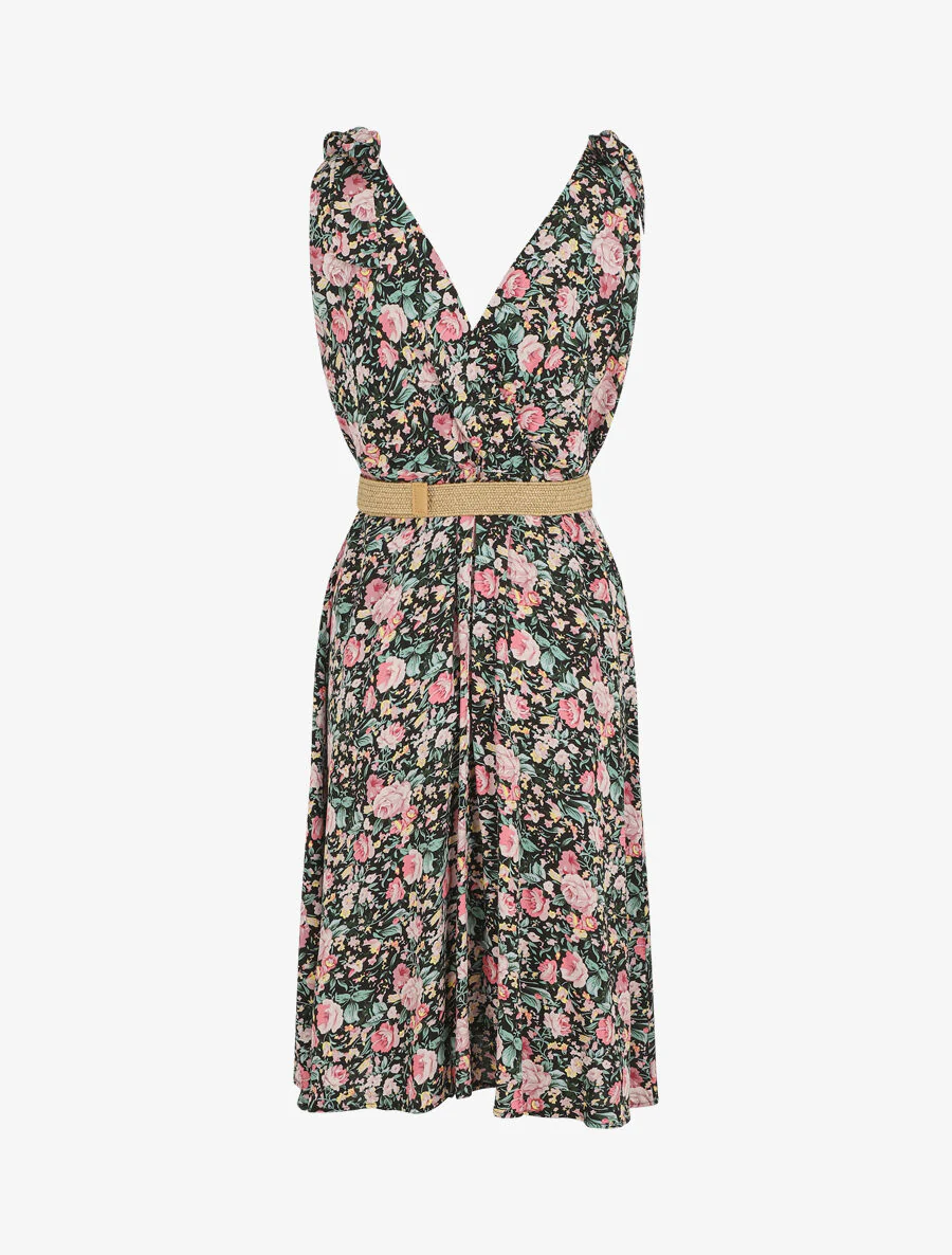 Mouwloze halflange jurk met wilde bloemenprint - zwart - Image 2
