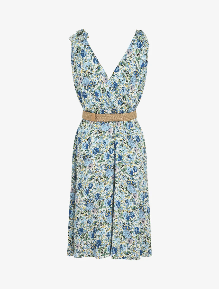 Mouwloze halflange jurk met wilde bloemenprint - blauw - Image 2