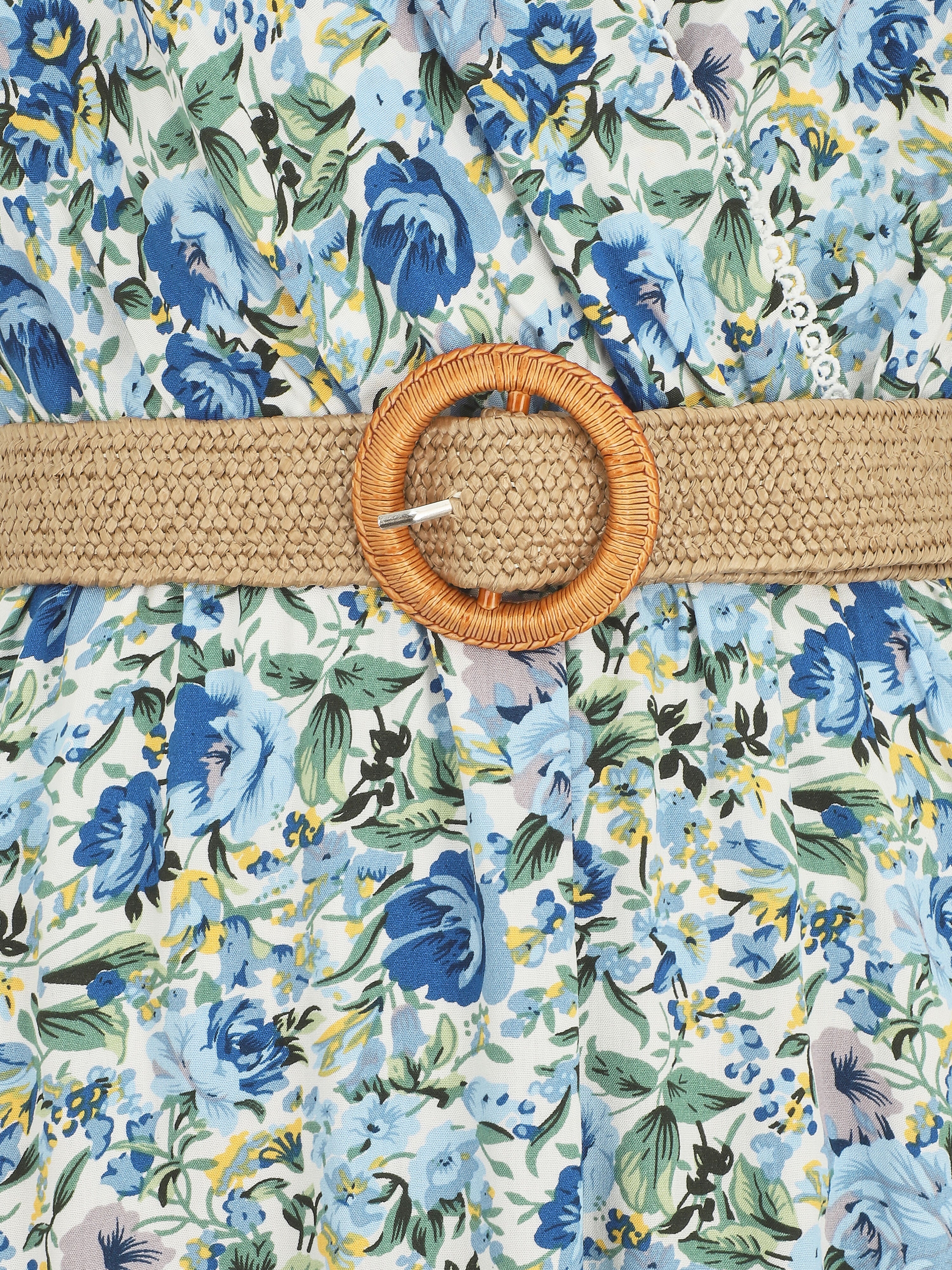 Mouwloze halflange jurk met wilde bloemenprint - blauw - Image 3