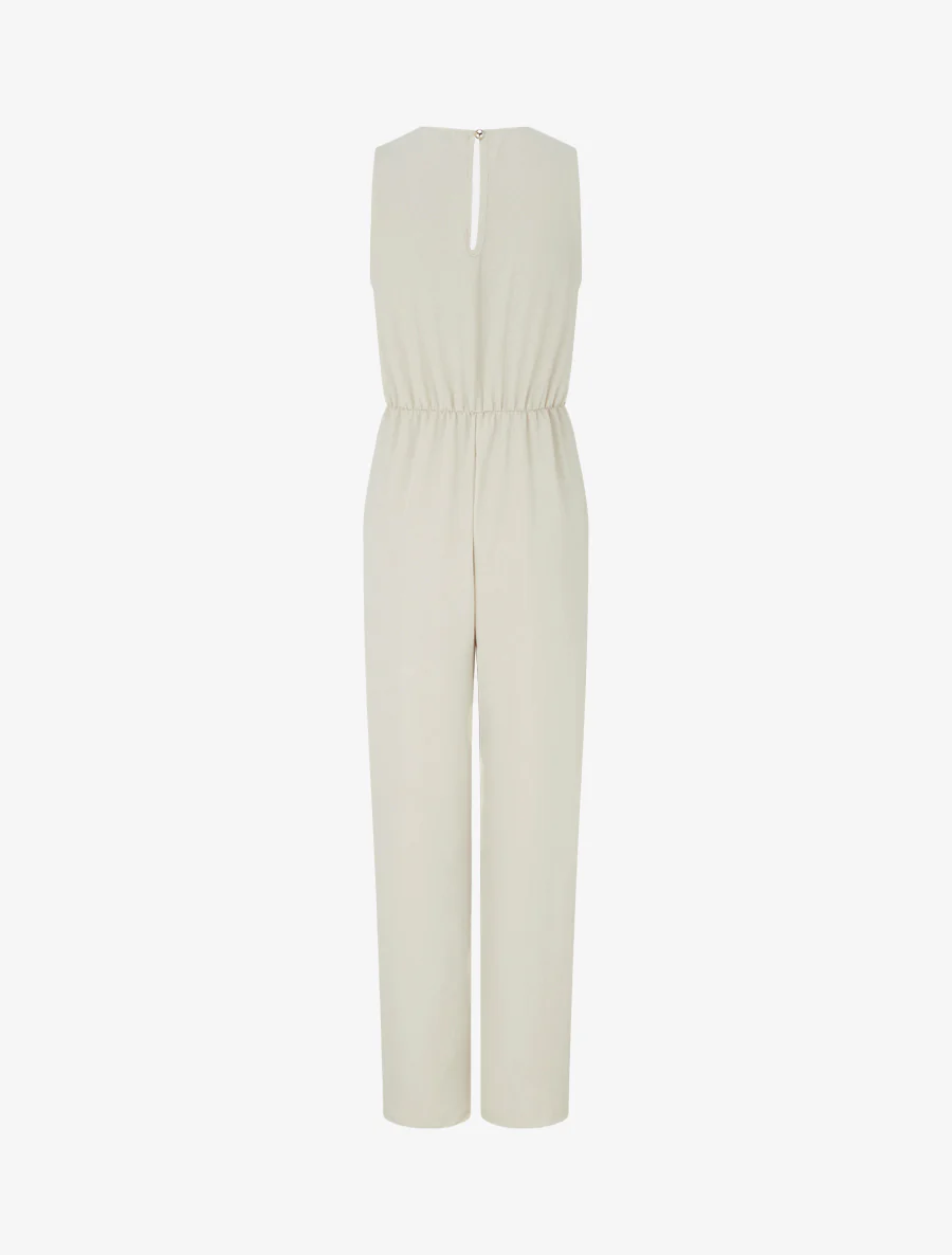 Mouwloze jumpsuit met overslagkraag - Beige - Image 2