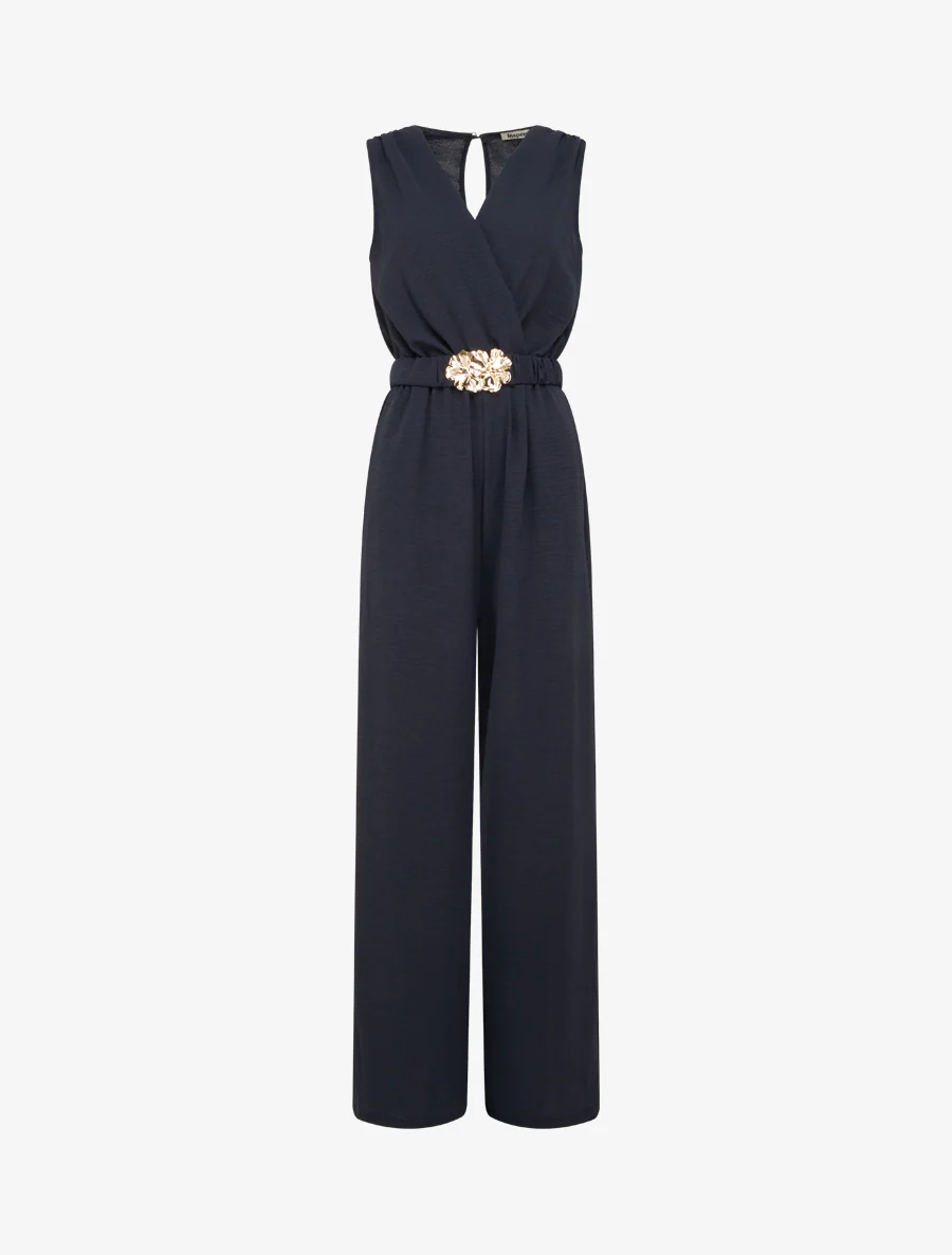 Mouwloze jumpsuit met riem - Marine