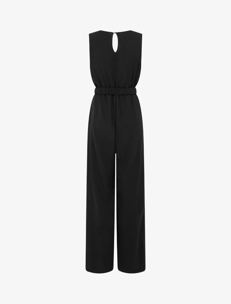 Mouwloze jumpsuit met riem - Zwart - Image 2