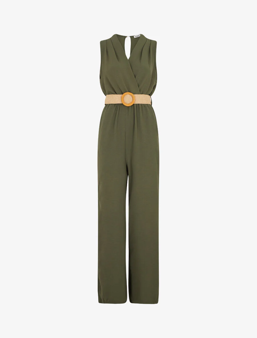 Mouwloze jumpsuit zonder riem en recht model - Khaki