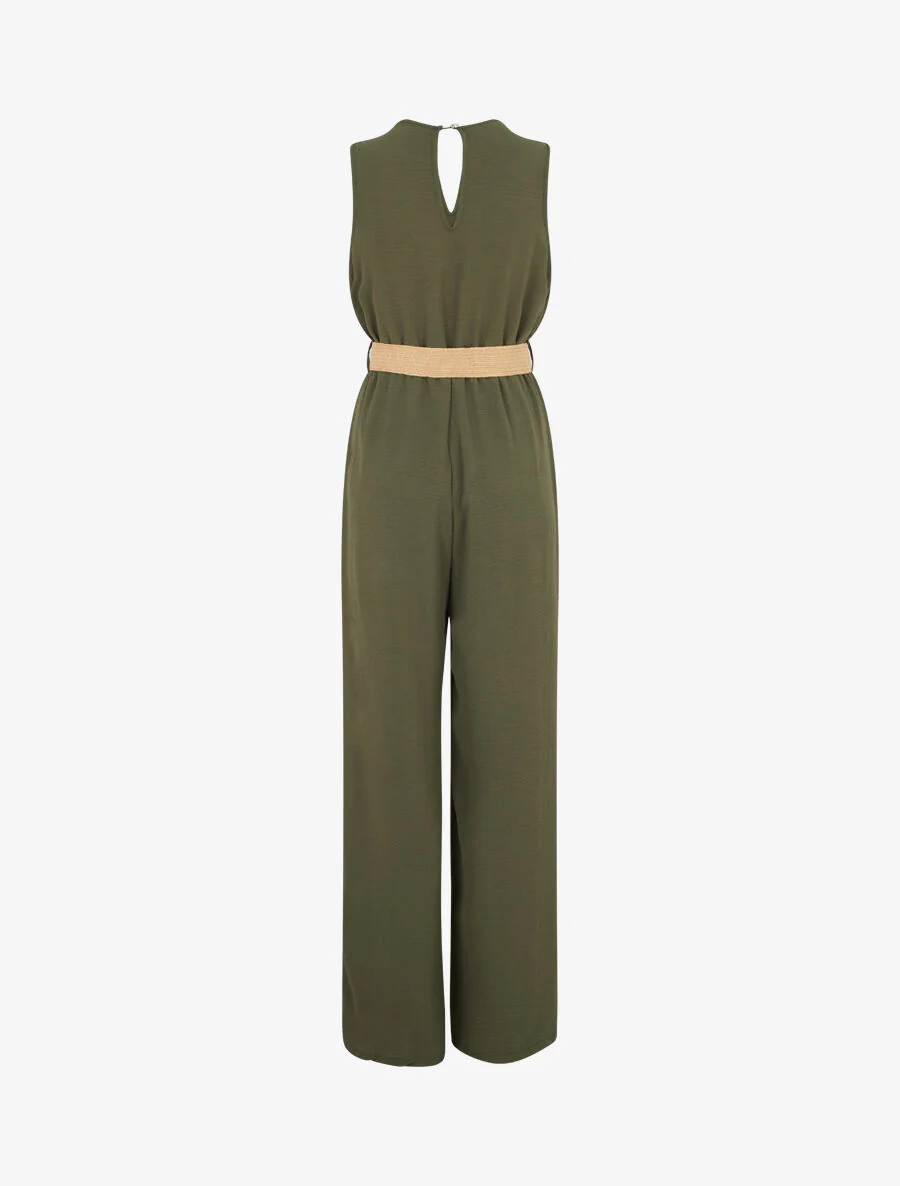 Mouwloze jumpsuit zonder riem en recht model - Khaki - Image 2