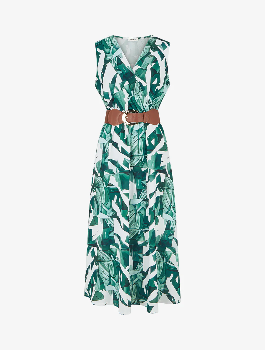 Mouwloze jurk met fantasieprint - Groen
