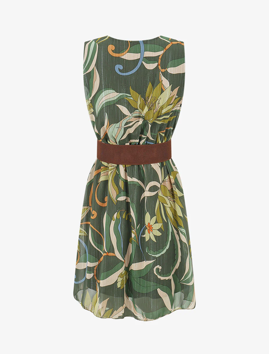 Mouwloze jurk met iriserende bloemenprint - Kakigroen - Image 2