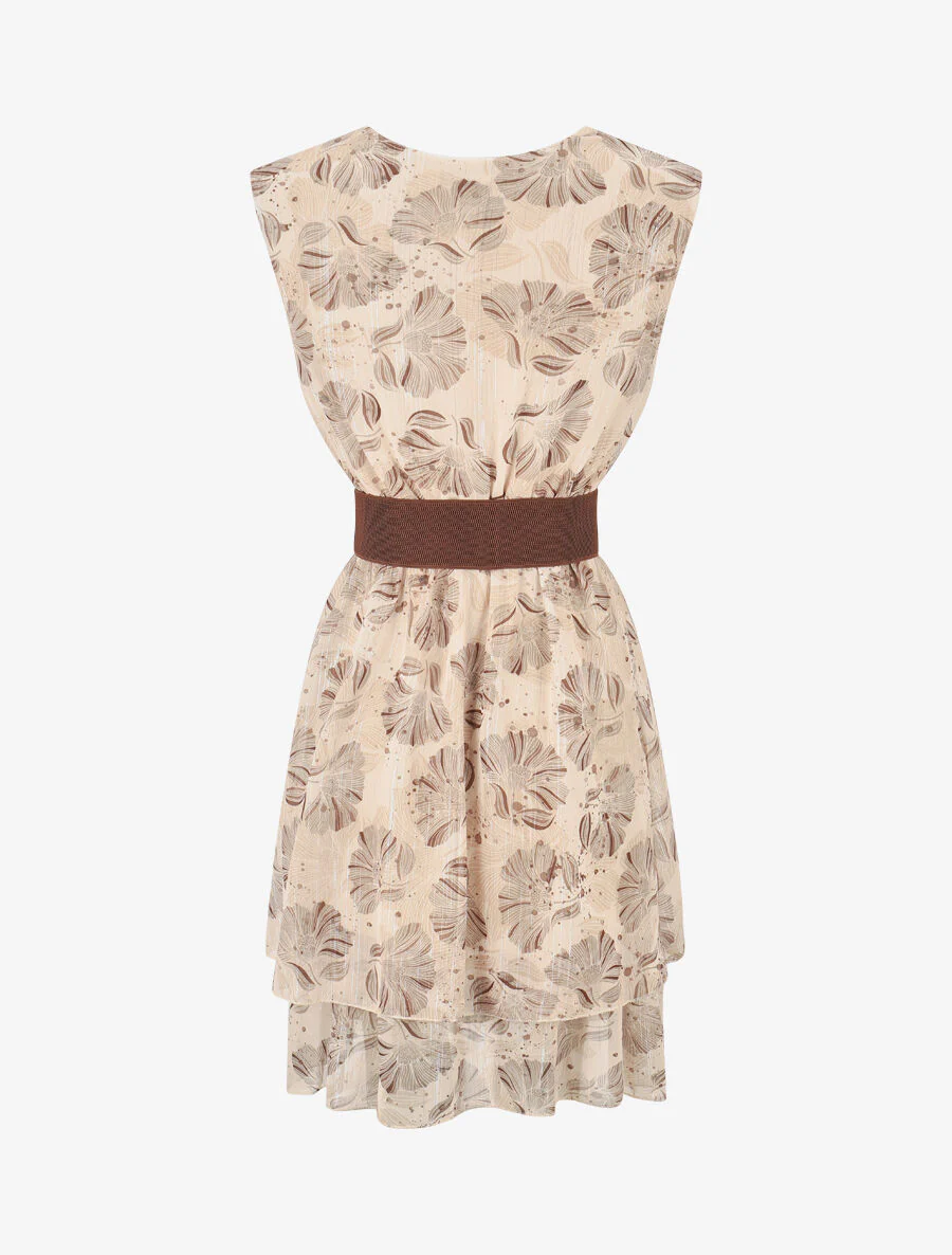 Mouwloze jurk met iriserende bloemenprint - Beige - Image 2