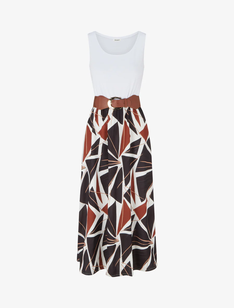 Mouwloze lange jurk met grafische print - Zwart